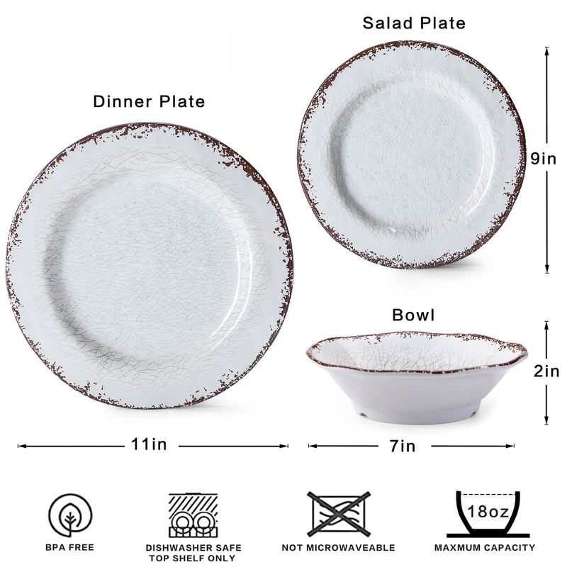 LEHAHA Vintage White Melamine Dinnerware set-12 Piece Lightweight Unbreakable Outdoor