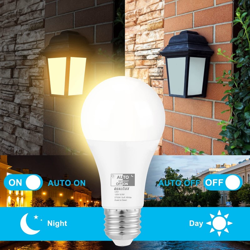 Qualilux Dusk to Dawn Light Bulbs 850LM, 60W Equivalent, Soft
