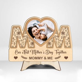 Mommy and Me Picture Frame Keepsake, New Mom and First Time Mom Gifts for Women, Mothers Day Gifts Wooden Photo Frame Board, 4'' Picture Frame for Tabletop Display, Our First Mother's Day Together