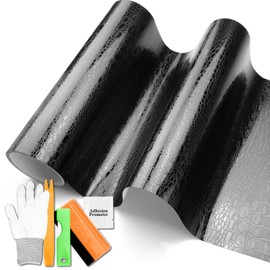 JDMBESTBOY Free Tool Kit 3D Black Alligator Texture Skin Vinyl Wrap Sticker Decal Film Sheet - 36"X60"