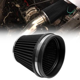 RYANSTAR 152mm 6" High Flow Round Tapered Cone Closed-Top Washable Clamp-On Dry Air Filter Short 155mm Tall Black