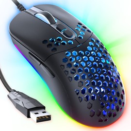 CYD C306 7200 DPI Wired Gaming Mouse - Lightweight Honeycomb Design, RGB Backlit Gaming Mouse with 7 Macro Buttons, Ergonomic Computer Mouse PC Gaming Mice, Black
