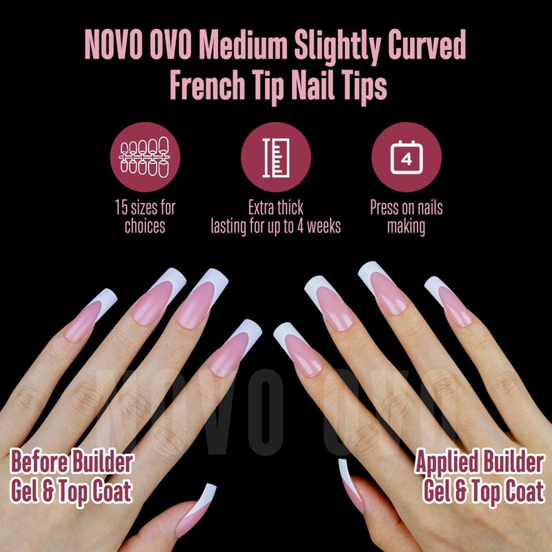 NOVO OVO Medium Slightly Curved White French Tip Nail Tips