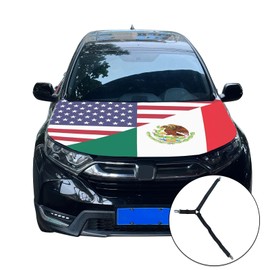 Tobethay American Mexico Friendship Hood Flag - 59x51 IN Car Hood Cover, Patriotic Car American Flag with 2 Pack Adjustable Triangular Fasteners