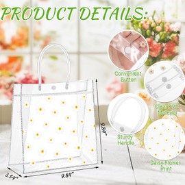 Aliceset 24 Pcs Daisy Flower Clear Plastic PVC Gift Bags with Handle Bulk Bridesmaid Gift Bag Reusable Goodie Treat Bag for Wedding Spring Party Bridal Shower Birthday, 9. 84" x 9. 84" x 3. 54"