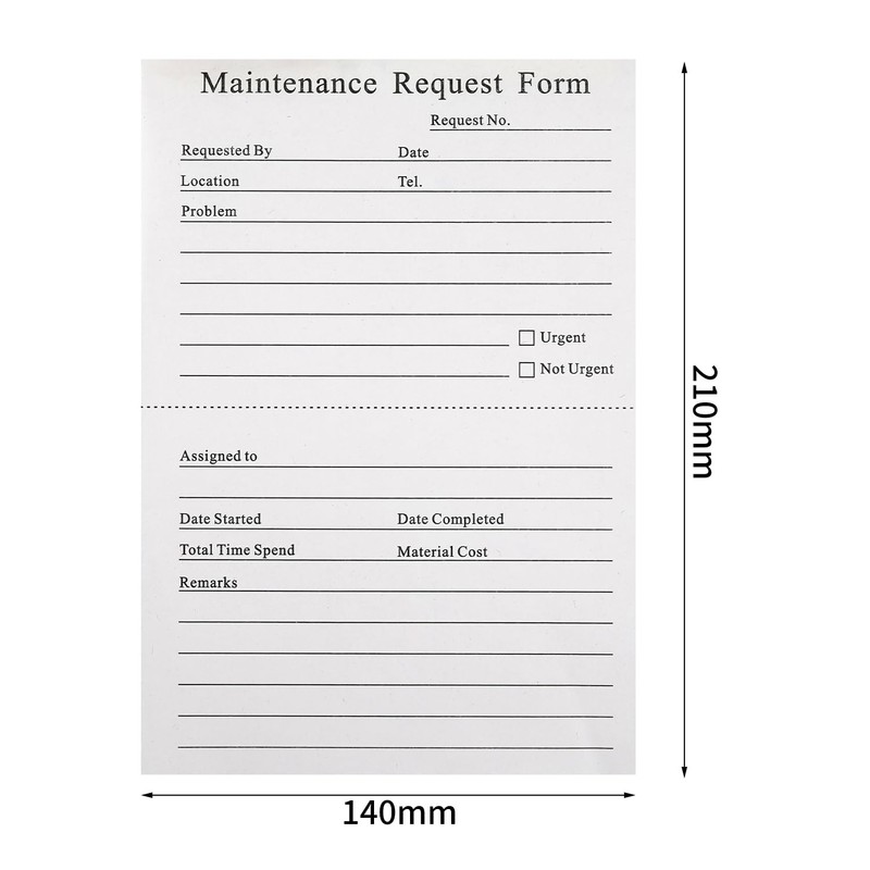 2 Packs Maintenance Request Forms,100 Sets 3 Part Carbonless Repair
