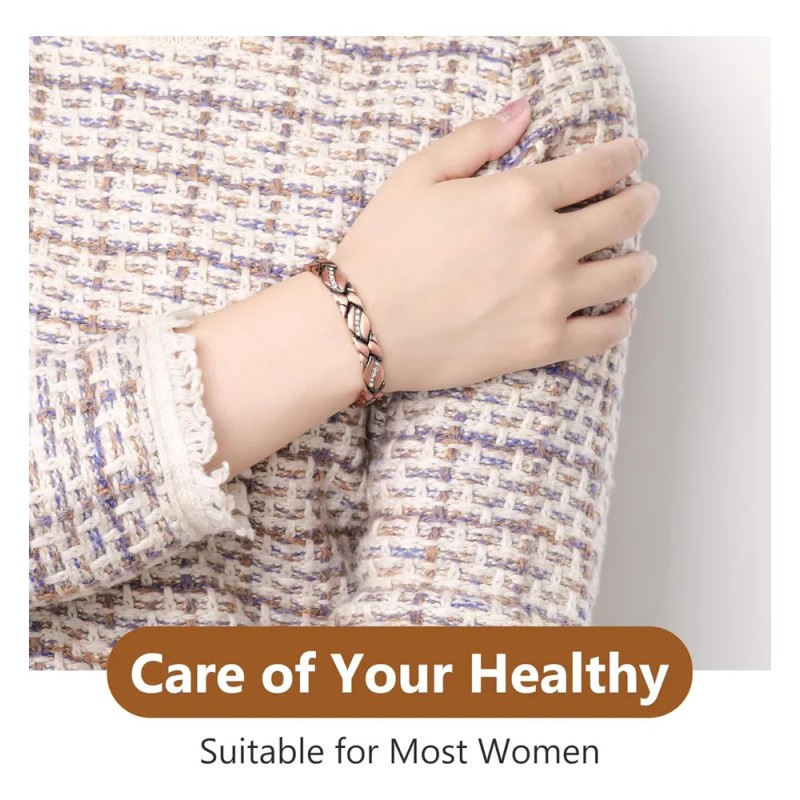 Pulsera De Terapia Cobre Puro Magnética Zircón Para Mujer Marrón
