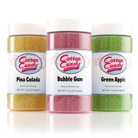Cotton Candy Express Floss Sugar Variety Pack with 3 - 11oz Plastic Jars of Bubble Gum, Green Apple, Pina Colada Flossing Sugars. Use With Cotton Candy Express Countertop Machine