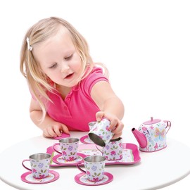 Bino world of toys Tea Set Toys for Toddlers Aged 3+ 14 Pieces Kids Toys Teapots Tea Cups Game Dishes Tea Party Role Play for Girls Colorful Design