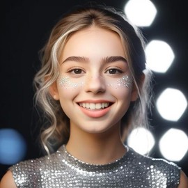 Mysense Silver Body Glitter Gel, Singer Concerts Face Glitter Makeup, Music Festival Rave Face Eye Hair Accessories, Chunky Glitter Mermaid Sequins, Sparkling Glitter Face Paint for Women, 30g