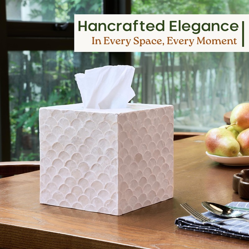 CHI AN HOME 5.9” Capiz Tissue Box Cover, Square Decorative