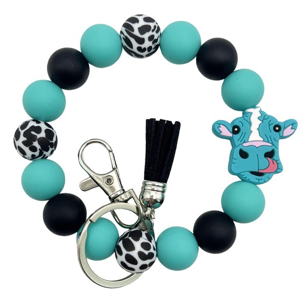 Phamines Silicone Beaded Turquoise Bracelet Keychains, Cowboy Bull Key Ring