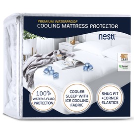 Nestl Queen Size Mattress Protector, Cooling Waterproof Mattress Protector Queen, Washable Mattress Cover, Waterproof Mattress Pad, Fitted Queen Mattress Protector Waterproof 21" Deep Pocket