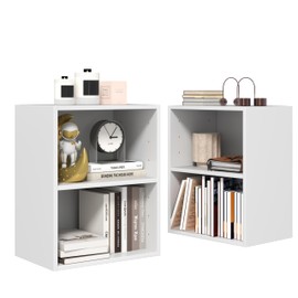 Tangkula 2-Tier Bookshelf, Open Shelf Bookcase with 7-Position Adjustable Shelf, Multifunctional Wooden Cubby Storage Display Shelf for Home Office Study Living Room (White, 2)