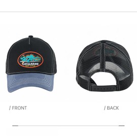 Vintage 1970s American Curved Brim Trucker Baseball Cap with Breathable Mesh, Perfect for Skateboarding, Streetwear, Surfing - Dragon Motif Design, Black & Grey Embroidery, One Size-X-Small