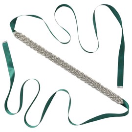 Lauthen.S Rhinestone Bridal Belt for Wedding Dress,Bride Bridesmaid Evening Gown Crystal Sash Belt Hunter Green