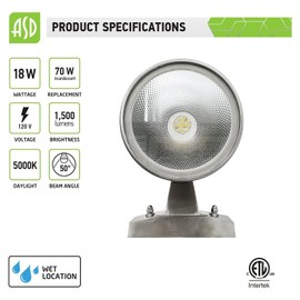 ASD LED Up Down Lights Outdoor Cylinder Wall Light 18W (120W Equiv) 1500Lm 5000K Daylight, 120V Patio Wall Light Fixture, Wet Rated, Stainless Steel Wall Sconce, ETL, 2-Pack
