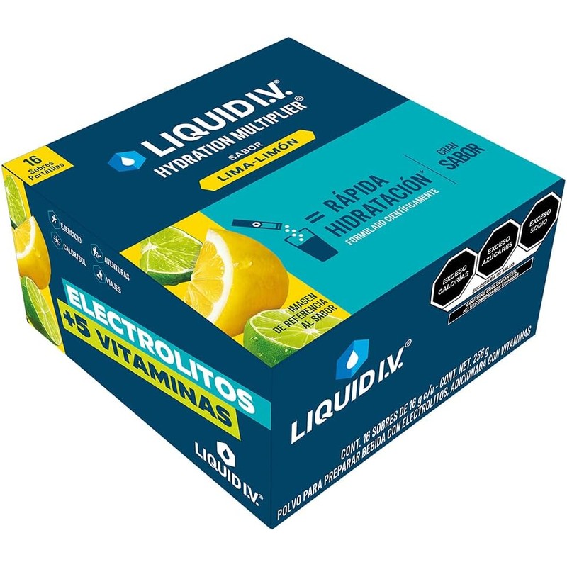 Liquid I.V.® Hydration Multiplier® sabor Lima-Limón, caja con 16 sobres
