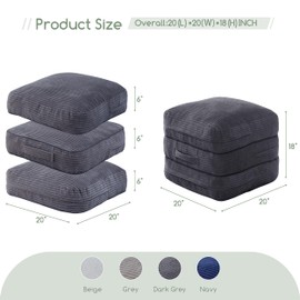 HIGOGOGO Pouf Ottoman Stuffed Square Modern Foam Filled Foot Rest Poufs 20 X 18 Inches Modular Ottomans Separated Into Floor Cushions for Living Room Chair Decorative Stool, Dark Grey