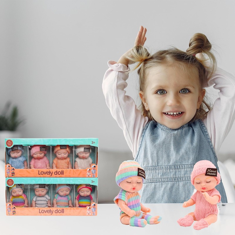 8 Sets 4 Inch Cute Baby Dolls with 4 pcs