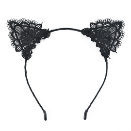 EROSPA Cat Ears Headband Lace – Black – Carnival Fancy Dress Theme Party – Pack of 1