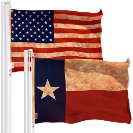 UD_G128 Combo Pack: American USA Tea-Stained Flag 3x5 Ft & Texas Tea-Stained Flag 3x5 Ft  Both LiteWeave Pro Series Printed 300D