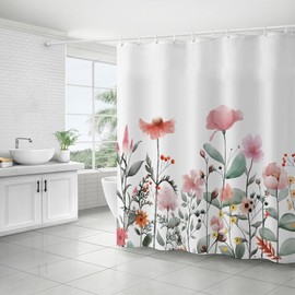 FAIRYGATE Shower Curtains Mould Proof Resistant Spring Landscape Shower Curtain Printed Bathroom Decoration Waterproof Fabric Curtains with Hooks 180x180cm B9806