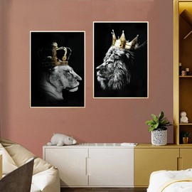UGZDEA Lion Canvas Pictures, Black White Lion and Lioness Poster Painting Animal Pictures Modern Living Room Bedroom Home Decor - No Frame(B,2x30x40cm)