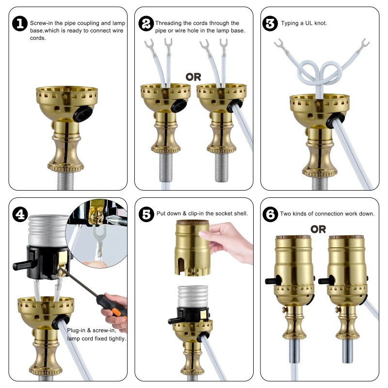 Emnooti Lamp Socket with Push ON/Off Switch,Medium Screw Push Socket,Floor
