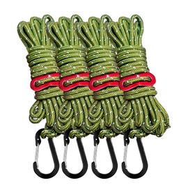 NKAKTSU Tent Rope, Paracord Guy Line, Set of 4, Adjustable, Tarp Rope, Tension Line, Load Capacity 772.4 lbs (350 kg), Includes Reflective Material, 1.8 x 16.8 ft (4 mm x 4 m), Awning Setup, Camping