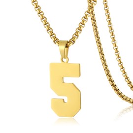 SKQIR Number Necklace for Men Baseball Gold Baseball Jersey Number Pendant for Athletes Number Chain for Boys Sport Stainless Steel（Number：5