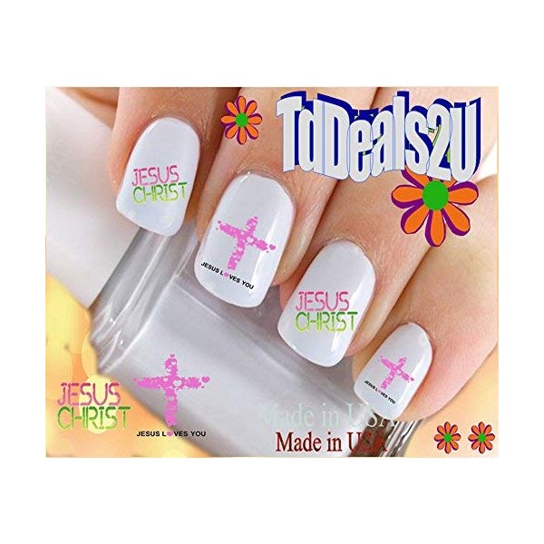 General Nail Decals - Jesus Christ Pink Cross WaterSlide Nail Art Decals - Highest Quality! Made in USA