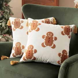 Sonvie Christmas Cushion Covers Set Of 2 with Gingerbread Decor for Christmas, Soft Decorative Square Throw Pillow Cover 45x45cm (18x18 in), Pillows Cases for Bedroom Sofa Couch Decorations