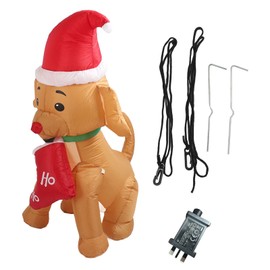 Christmas Inflatable Puppy Dog with Socks 5FT Polyester Fiber Cute Christmas Blow Up Decoration with LED Light for Outdoor Garden Lawn Yard UK Plug 220V