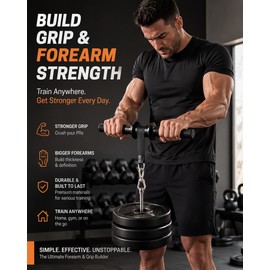 Wrist Roller Forearm Trainer for Strength Workouts – Steel Exercise Bar with Foam Grips and Nylon Weight Strap for Home or Gym