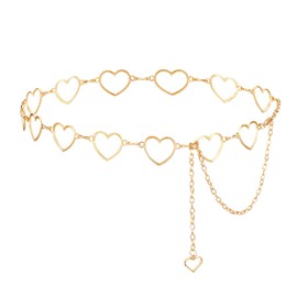 Chain Belts For Women Fashion Waist Chain Rhinestone Gold Belts Adjustable Metal Body Belly With Heart Design For Dress Jeans Bikini Jewelry Heart Waist Bikini Chains (gold)