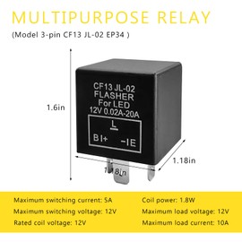 NYTKL CF13 LED Flasher Relay, 3-Pin CF13 JL-02 EP34 Electronic Flasher Blinker Relay, 12V Electronic Relays Fix Car Motorcycle Turn Signal Bulb Hyper Flash Issue, Car Accessories