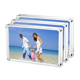 AMEITECH Acrylic Picture Frames 3 Pack, 4x6'' Clear Double Sided Block Set, Desktop Frameless Magnetic Photo Frame