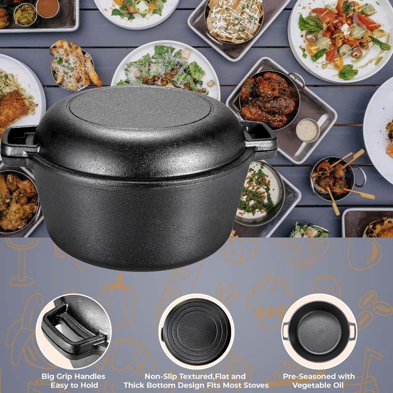 TLGREEN Cast Iron Dutch Oven Pot with Lid, Pot (5.1QT)