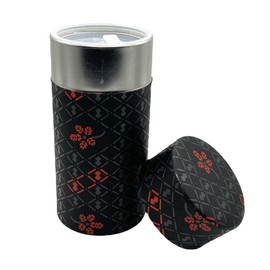 Noguchi Kumataro Tea Garden, Tea Canister, Large Capacity, 7.1 oz (200 g), Japanese Paper Sticker, Inner Lid, Inden (Gourd) Pattern, Black, Made in Japan, Fashionable