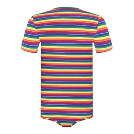 Landofgenie Men Short Sleeve Romper Pajama Tops One Piece Bodysuit Striped Onesie Rainbow 2XL