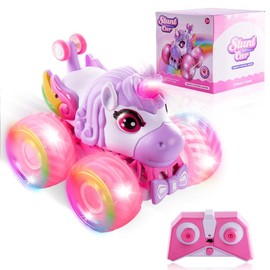 SUMEAUT Remote Control Car Unicorn Monster Trucks for Girls 360° Rotating 4WD Stunt RC Cars with LED Lights and Music, 2.4GHz Toy Various Terrain Pink RC Cars Birthday Gifts for Kids Girl Age 3-10