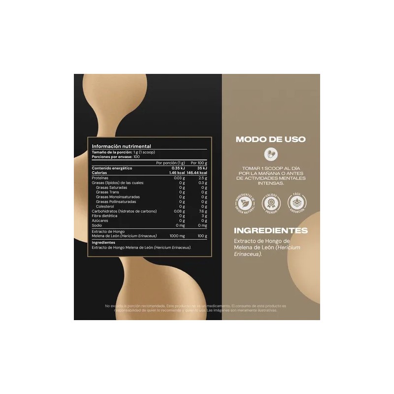 Extracto Hongo Melena De León Orgánico Polvo 100g Adaptogeno Sabor