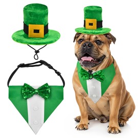 ShuRung St. Patrick’s Day Dog Tuxedo with Green Bowtie Pet Irish Leprechaun Hat with Belt Buckle Dog Patricks Costume Set Lucky Themed Outfits for Cats Puppies Dos （M）