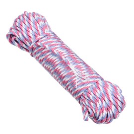 DonDon 98 ft - 30 m nylon cord Paracord survival DIY rope cord for outdoor camping activities 0.6 inch - 4 mm - 7 strands red-blue-white