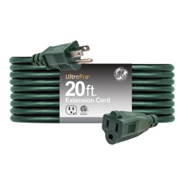 GE Outdoor Extension Cord, Long Heavy Duty Power Cord, 13 Amp 20 Ft 16AWG 3 Prong Extension Cord Outdoor, ETL Listed, Green, 81599