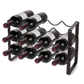Stackable Wine Rack Countertop, 12 Bottles 3 Tier Wine Cabinet Counter, Wine Rack Holder and Storage, Metal Wine Bottle Holder Freestanding for Cabinet