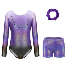 Kiscorpse Gymnastics Leotards for Girls Gradient Sparkly Ballet Leotards Athletic Dancewear Long Sleeve/Sleeveless Sparkle Leotard Dancing for 5-12 Years