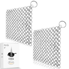 Herda 2Pack Cast Iron Scrubber Stainless Steel Chain Mail Scrubber, Cast Iron Cleaner Chainmail Scrubber for Dutch Oven Carbon Steel Wok Grill Pan, Chain Scrubber Cast Iron Cleaning Tool