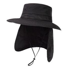 Mens Wide Brim Mesh Sun Flap Hat XL XXL SPF UV Boonie Bucket Summer Golf Hiking Safari Fishing Extra Large Size 8 24" Black